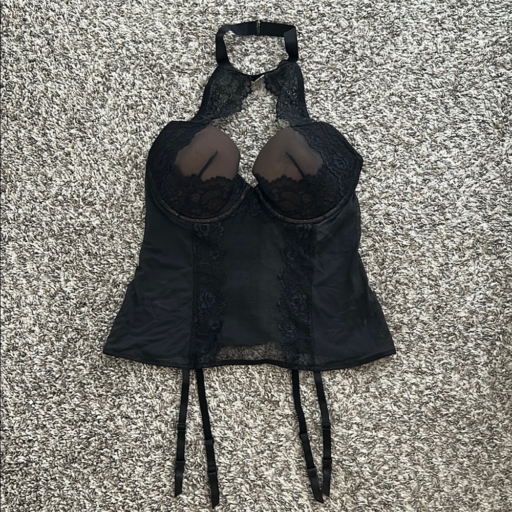 Adore Me Black Lace Bustier with Halter Neck Corset Top Size 34D